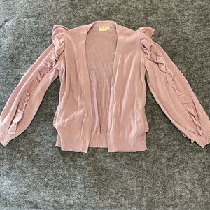 Nation Dusty Mauve Pink Ruffle Sleeve Open Front Knit Cardigan A20